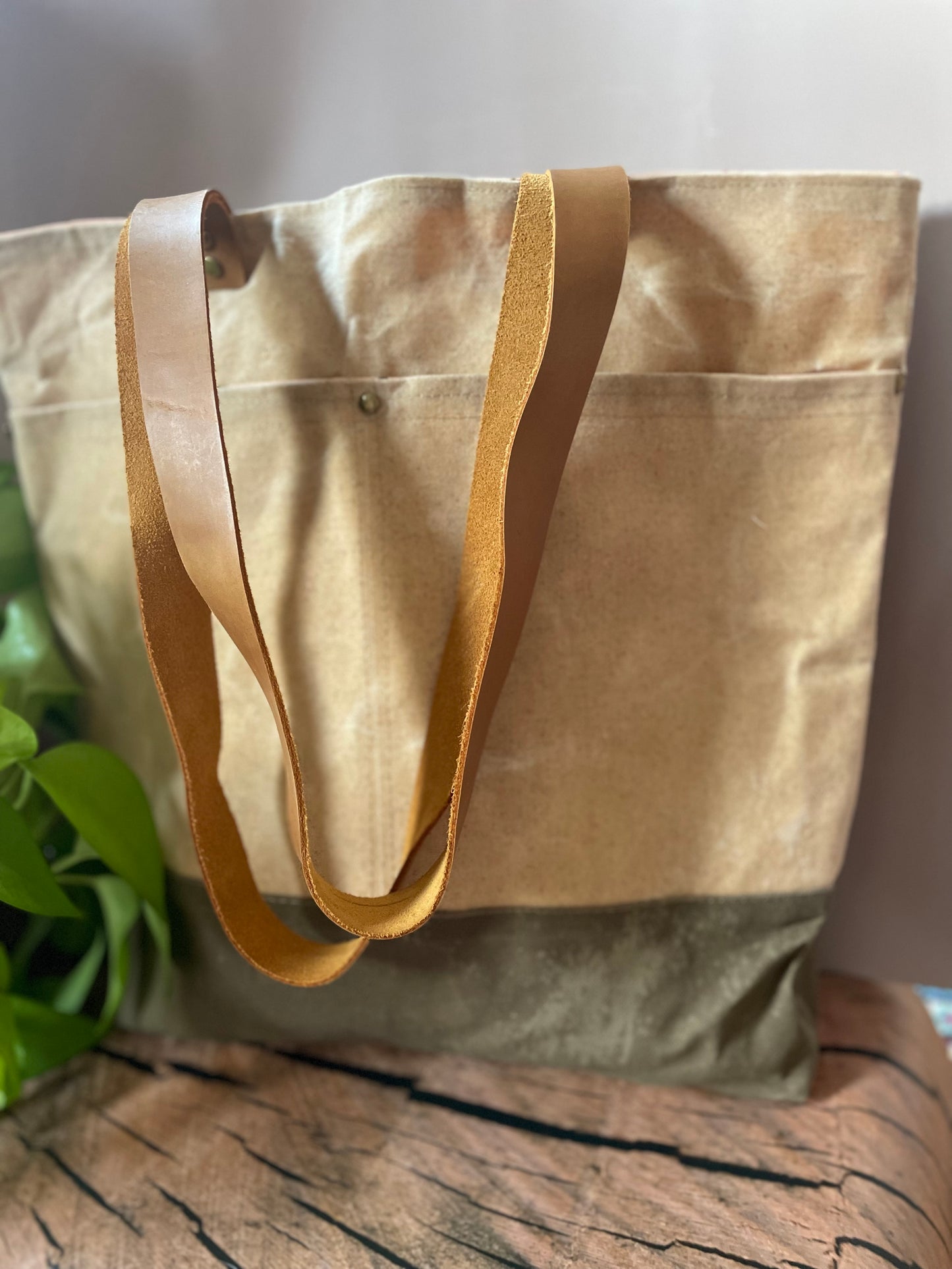 Almond and Green Tote